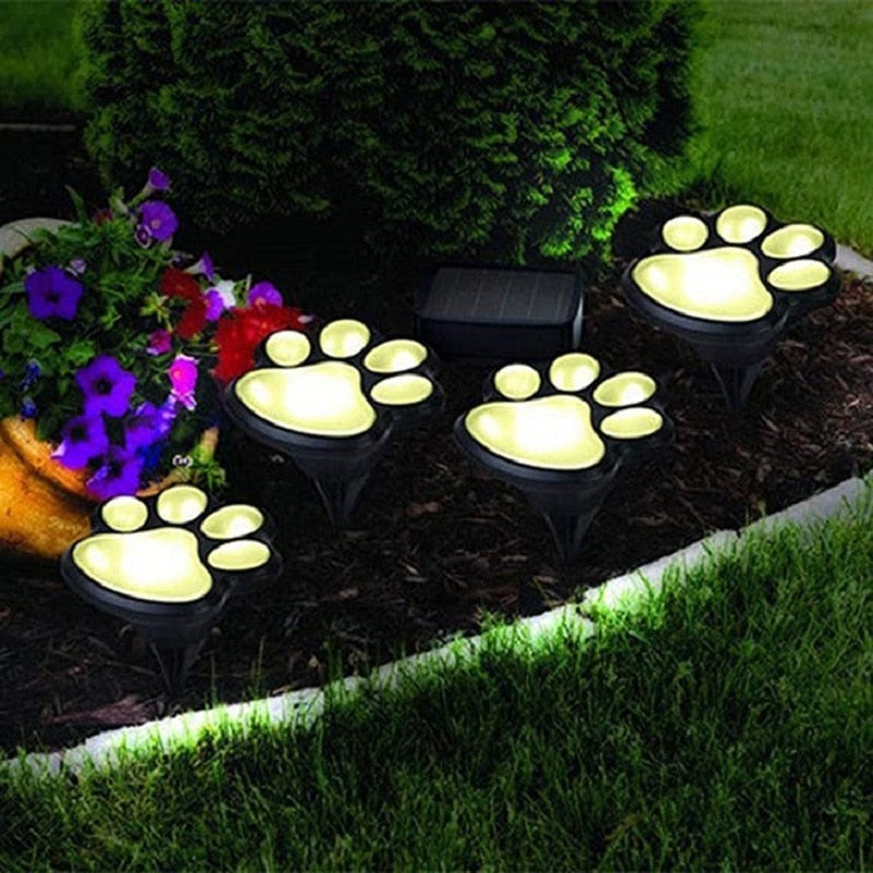 outdoor equipment : Paw Print Solar Lampjes Wit 4 Stuks - Tuin Pad Decoratie - Solar LED in Warm (4st) van Pantino