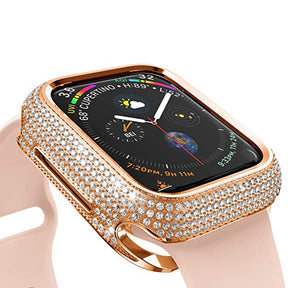 Smartwatch Case : Apple Watch Bandje Diamond Hoes - Roségoud - Roestvrij Staal - Vrouwen in Roségoud van Pantino