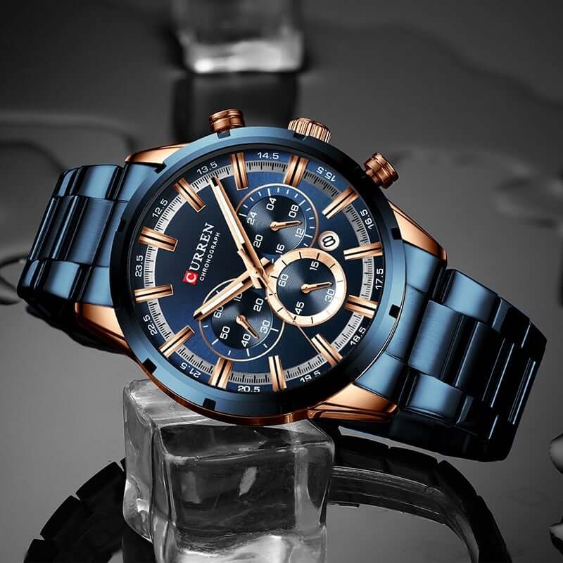 watches : Horloge Heren Roségoud Blauw - Curren Zakelijk in van Pantino