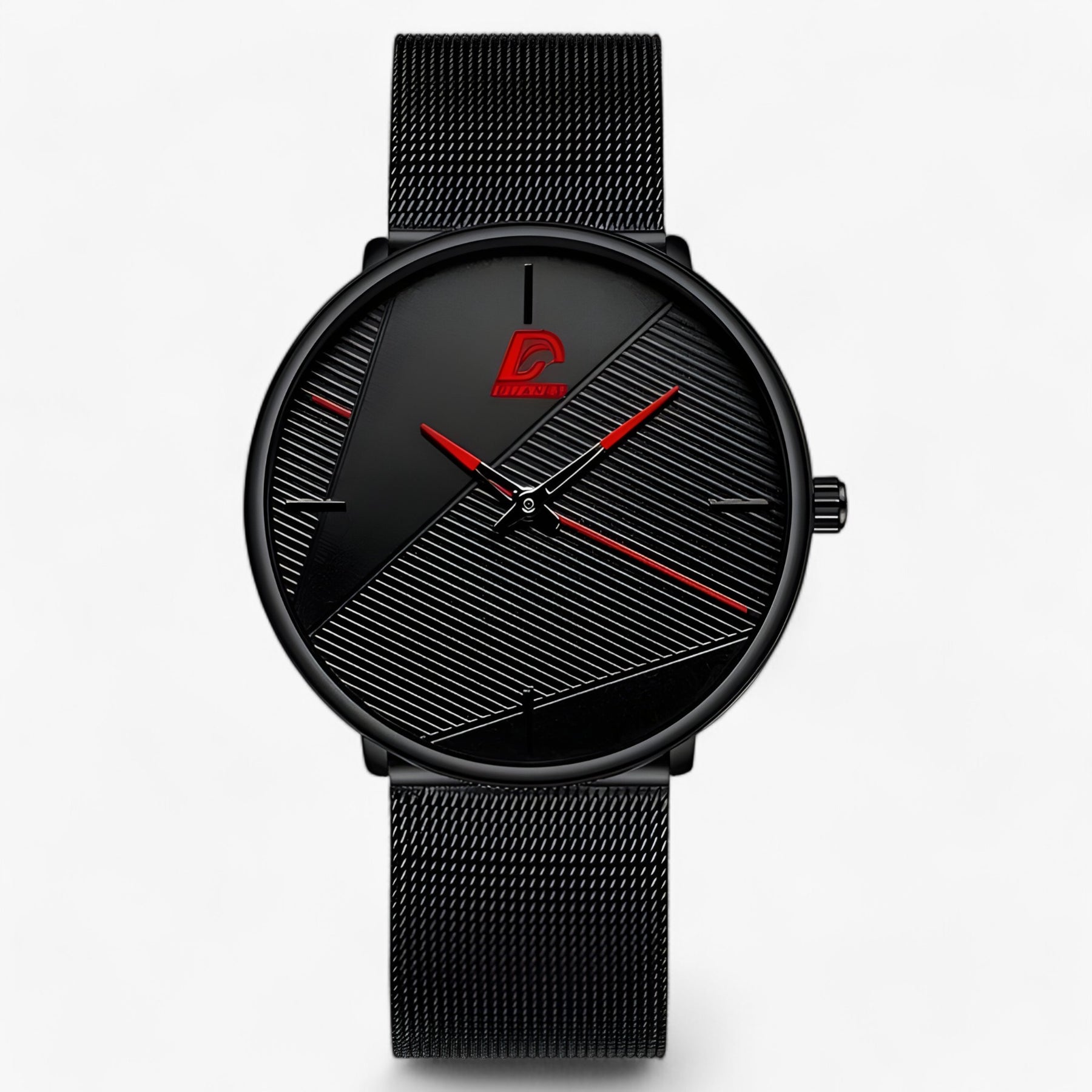 watches : Ultra-Dun Quartz - Minimalistisch & Stijlvol - Mesh Zwart Rood in Mesh Zwart Rood van Pantino