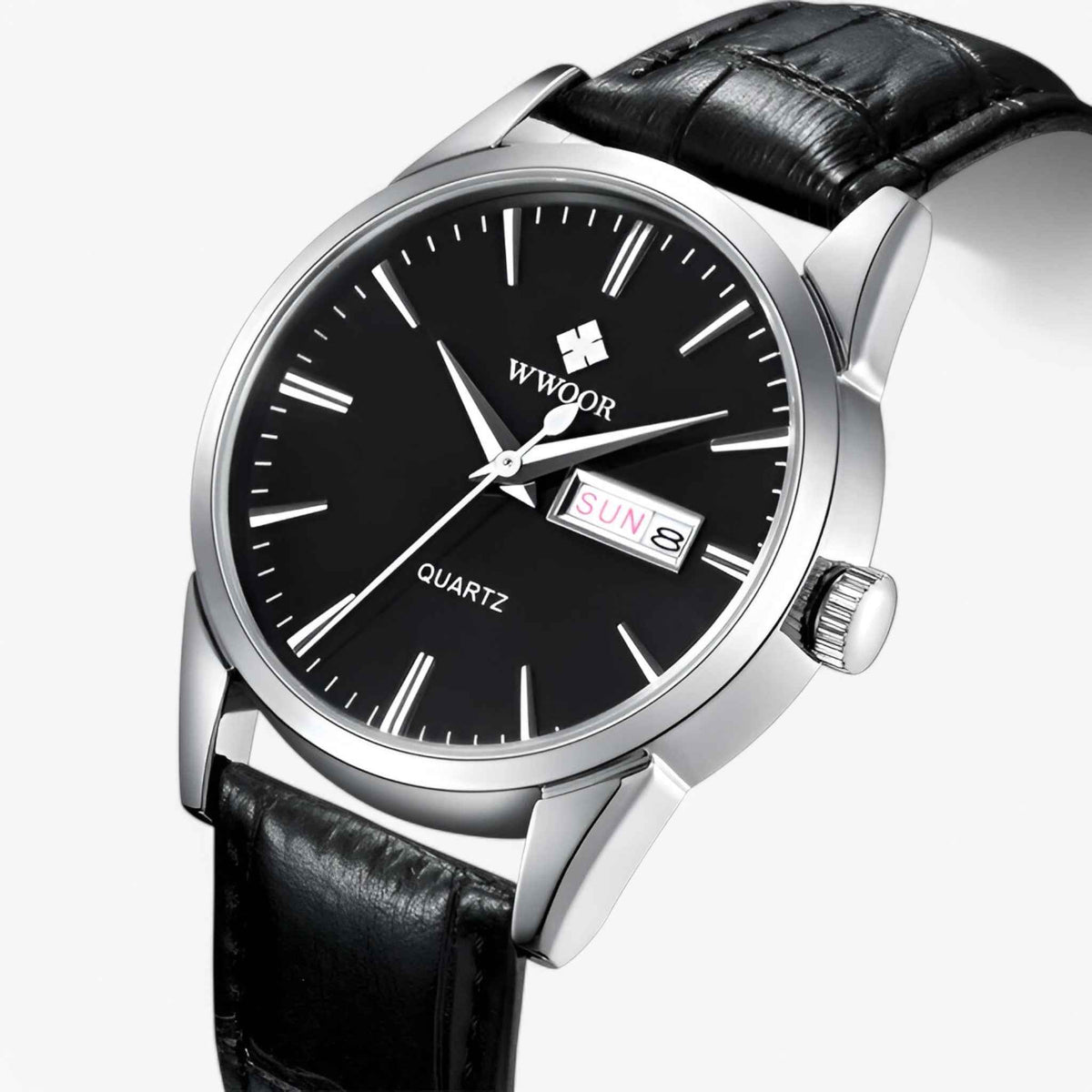Watches : Herenhorloge Klassiek Elegant met Bruin Echt Leren Bandje, Slanke Kast in zwart zilver van Pantinoshop