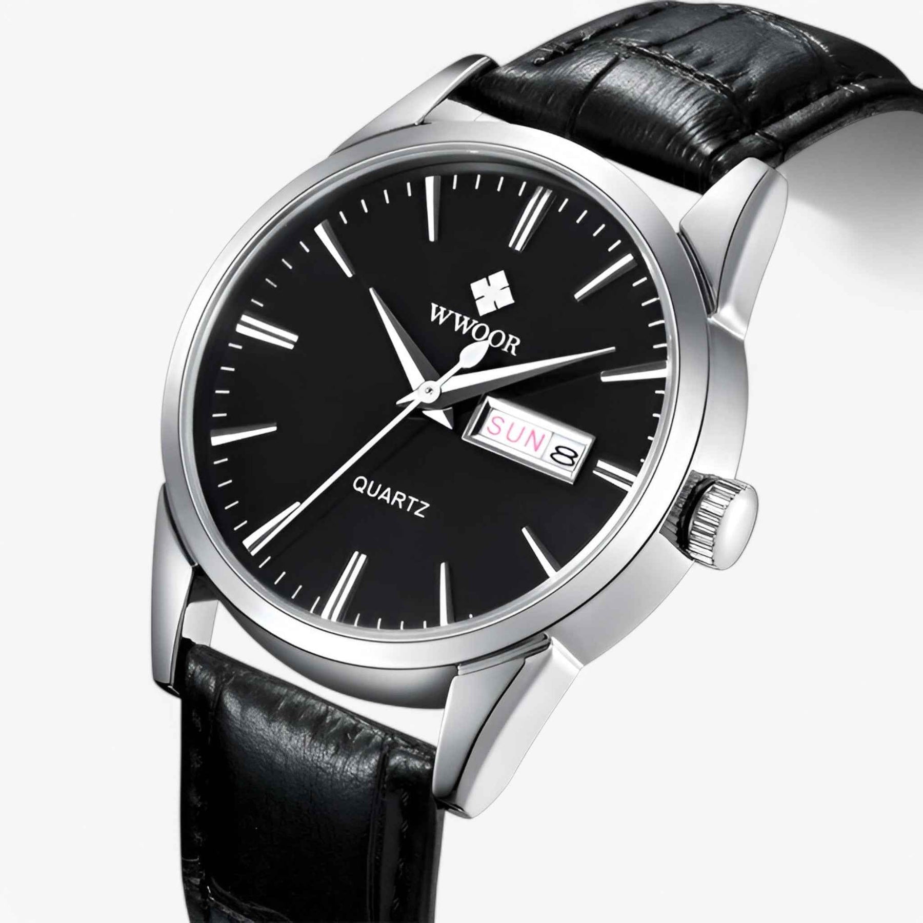 Watches : Herenhorloge Klassiek Elegant met Bruin Echt Leren Bandje, Slanke Kast in zwart zilver van Pantinoshop