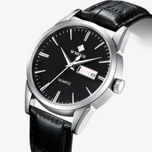 Watches : Herenhorloge Klassiek Elegant met Bruin Echt Leren Bandje, Slanke Kast in zwart zilver van Pantinoshop