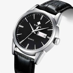 Watches : Herenhorloge Klassiek Elegant met Bruin Echt Leren Bandje, Slanke Kast in zwart zilver van Pantinoshop