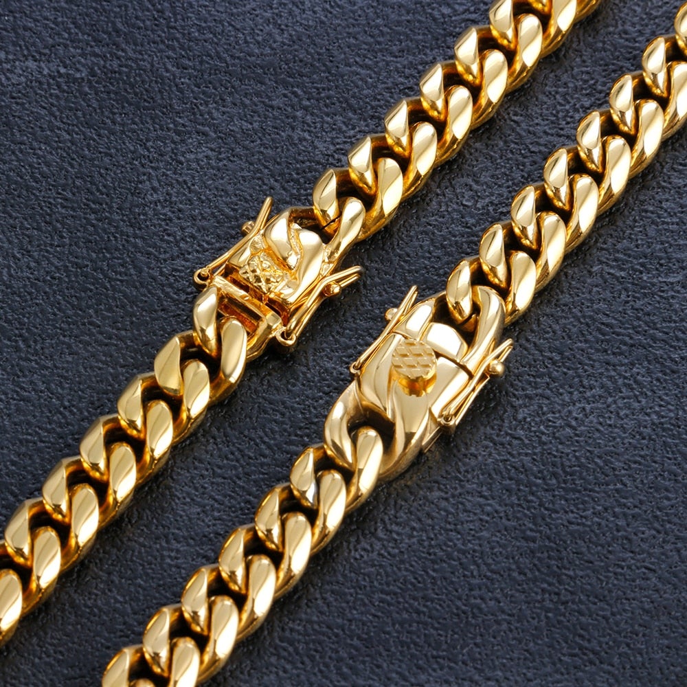 Necklace : Ketting Heren Groen - Cubaanse Chain Roestvrij Staal in 12mm 55cm van Pantino