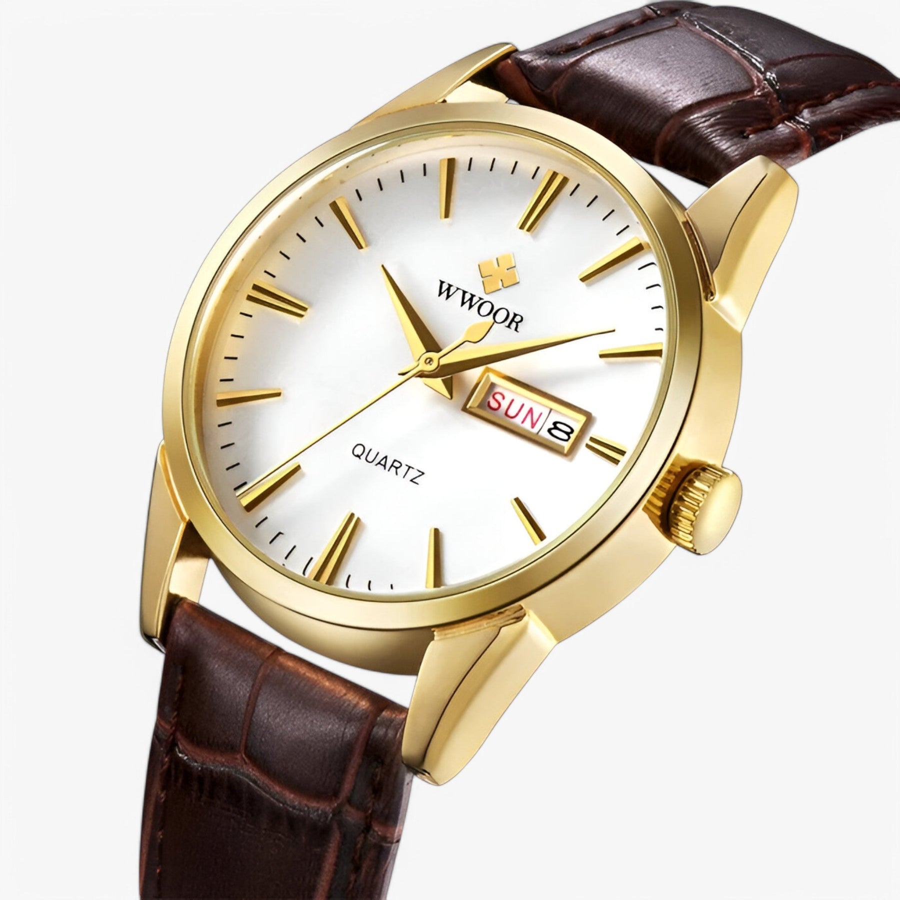 watches : Heren Horloge Zwart Zilver - Klassiek Luxe Leren Band in goudbruin van Pantino