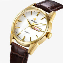 watches : Heren Horloge Zwart Zilver - Klassiek Luxe Leren Band in goudbruin van Pantino