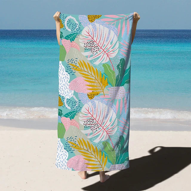 home & garden : Microvezel Strandhanddoek Paars - Sneldrogend Extra Groot - Microvezel in Bladeren 90x180cm van Pantino