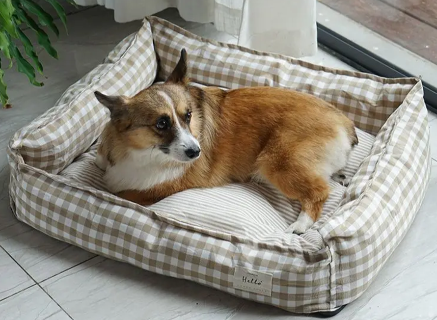 pets : Hondenbed Beige Ruitjespatroon - Zachte Rustplaats - 100% Katoen in van Pantino