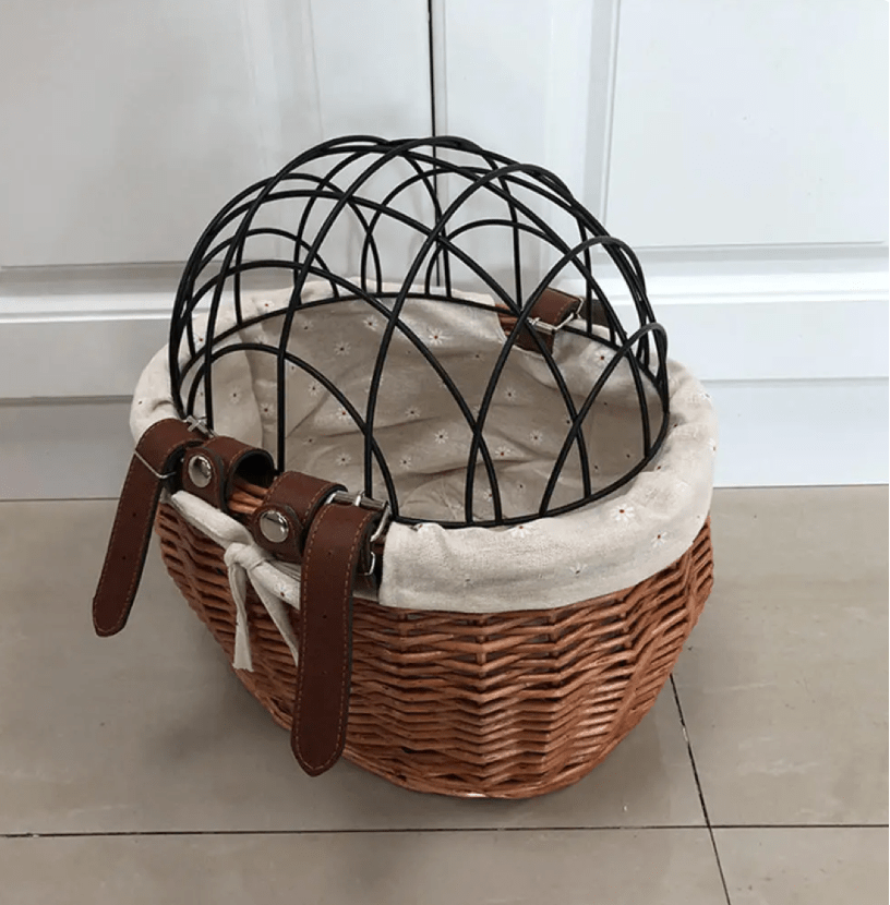 pets : Honden Fietsmand Voorop Cognac - Riet Look Waterdicht - Rotan in van Pantino
