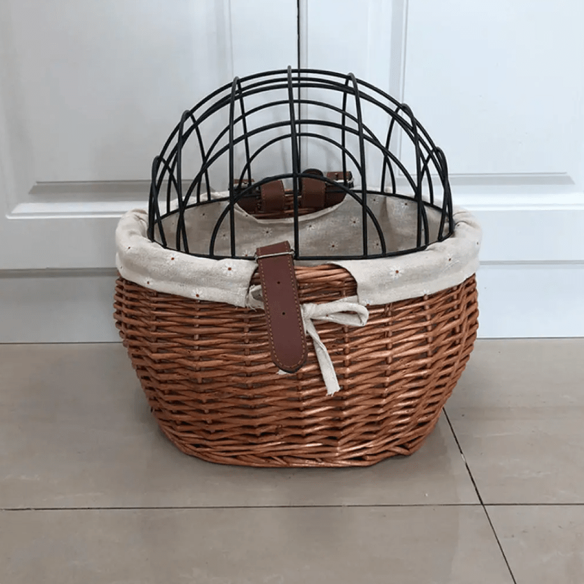 pets : Honden Fietsmand Voorop Cognac - Riet Look Waterdicht - Rotan in van Pantino