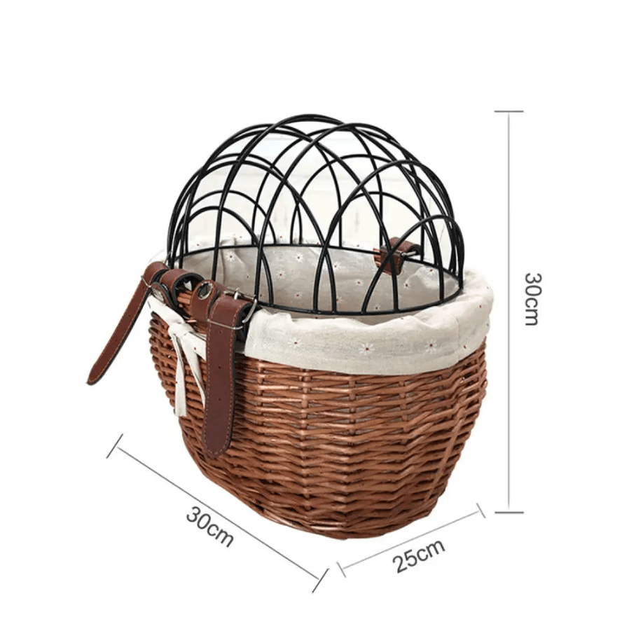 pets : Honden Fietsmand Voorop Cognac - Riet Look Waterdicht - Rotan in van Pantino