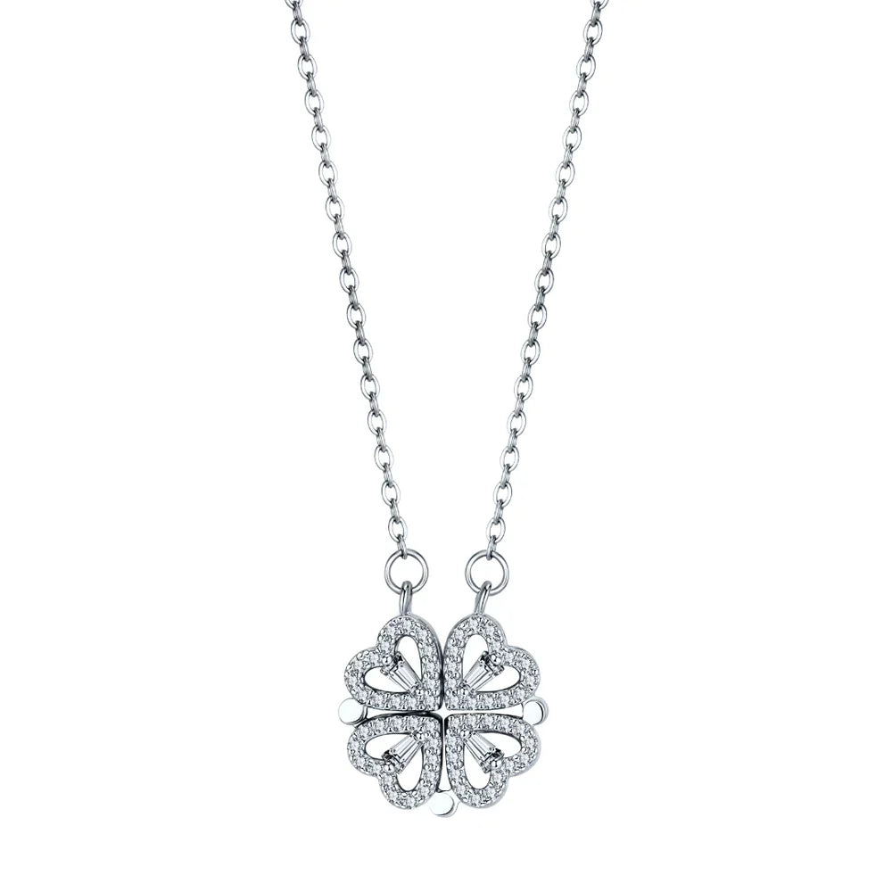 Necklace : Klavertje Ketting Dames - Geluk en Bescherming Symbool - Goudkleurig Metaal in Zilver (45 cm) van Pantino