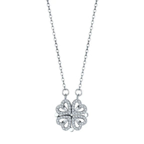 Necklace : Klavertje Ketting Dames - Geluk en Bescherming Symbool - Goudkleurig Metaal in Zilver (45 cm) van Pantino