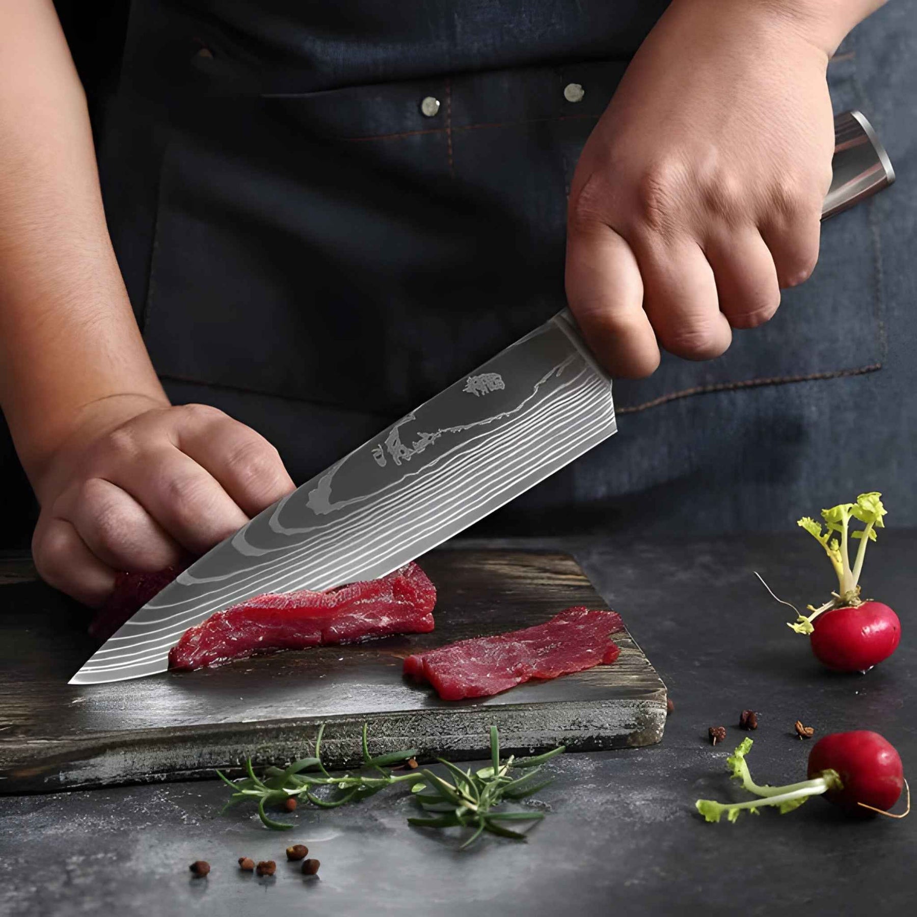 Home & Garden : Set van 8 Calla Japanse keukenmessen in Damascus-staal, extreem scherp voor professionele koks in van Pantino