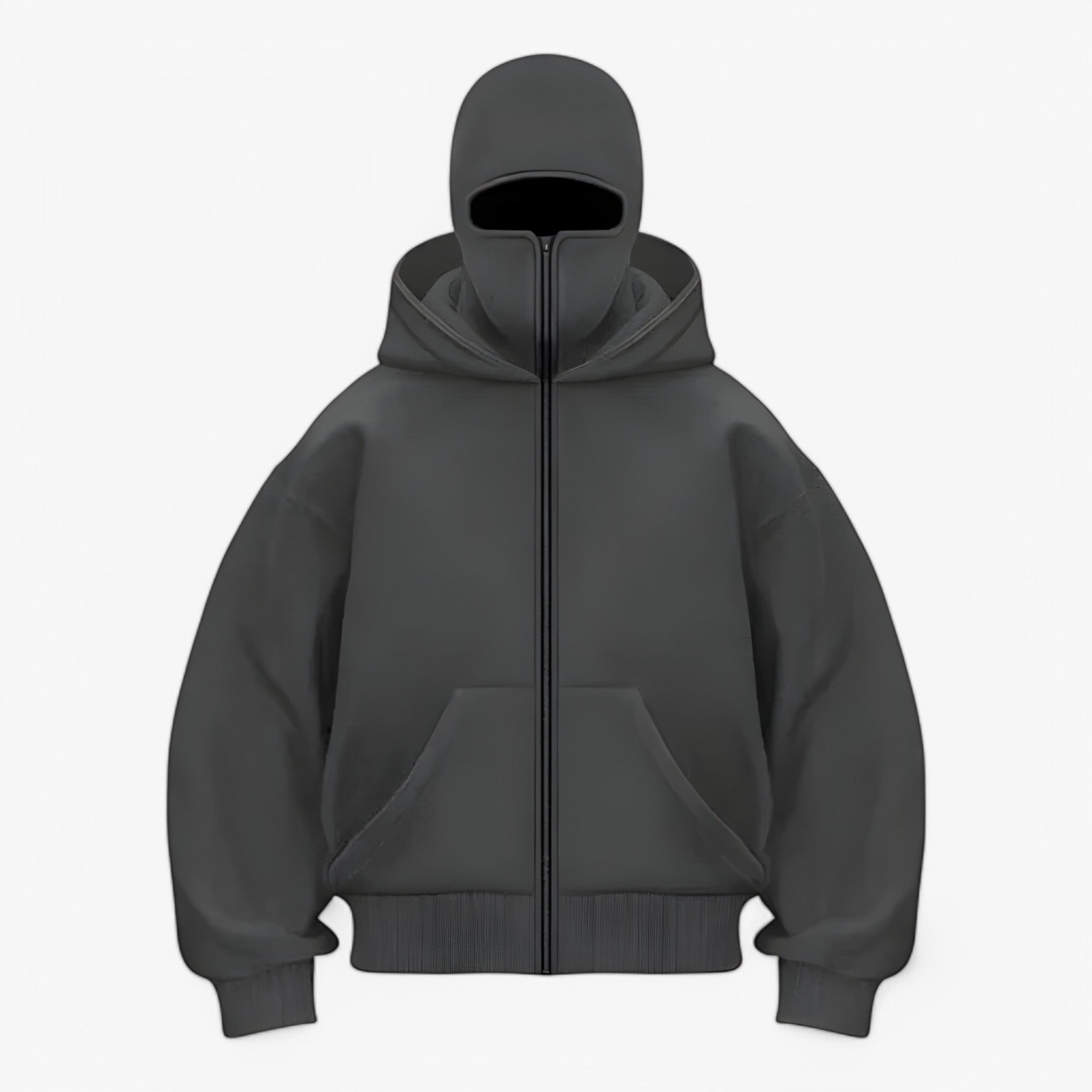 Jacket : Muts Zwart - Fleece Bivakmuts met Volledige Ritssluiting in Grijs van Pantino