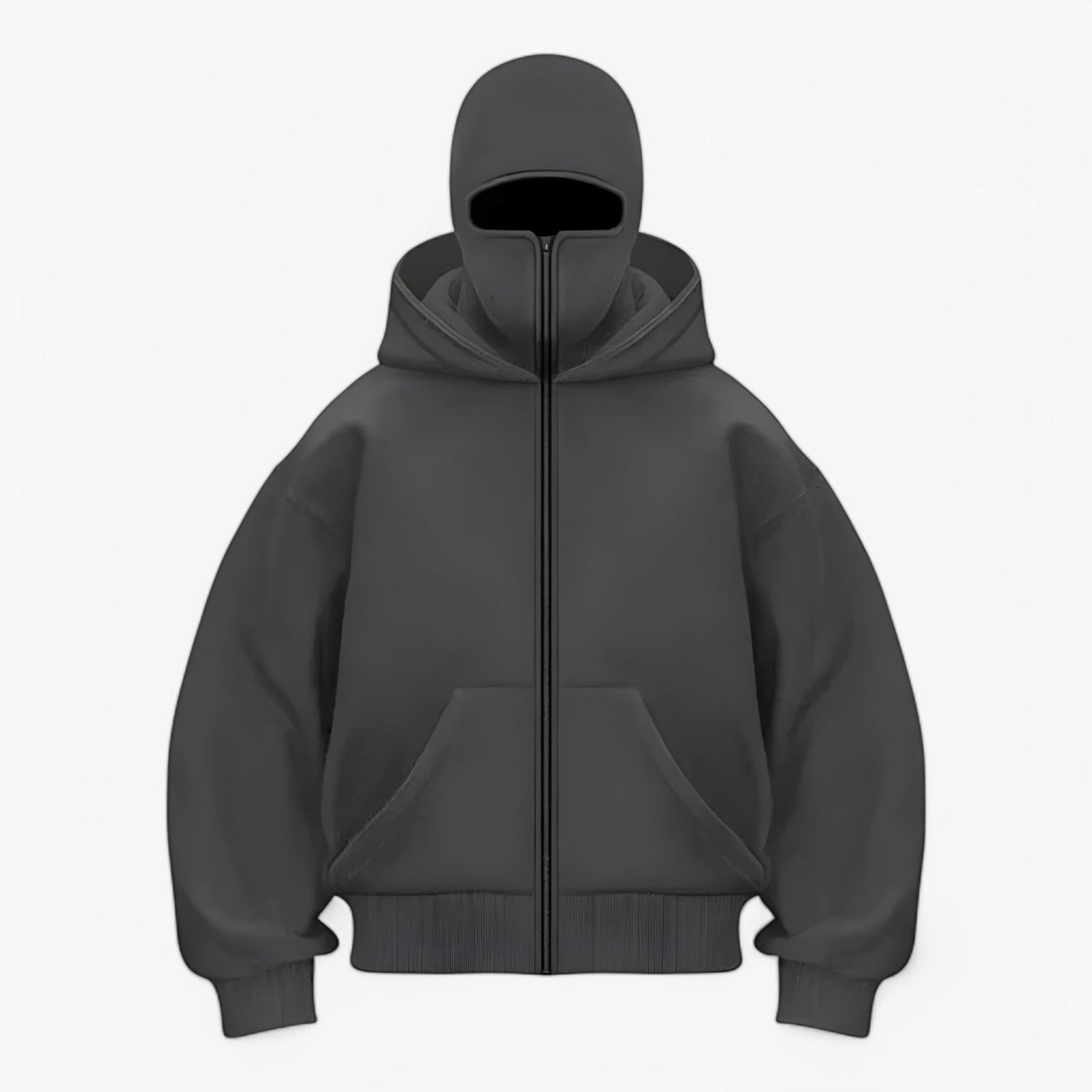 Jacket : Muts Zwart - Fleece Bivakmuts met Volledige Ritssluiting in Grijs van Pantino