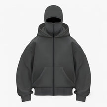 Jacket : Muts Zwart - Fleece Bivakmuts met Volledige Ritssluiting in Grijs van Pantino