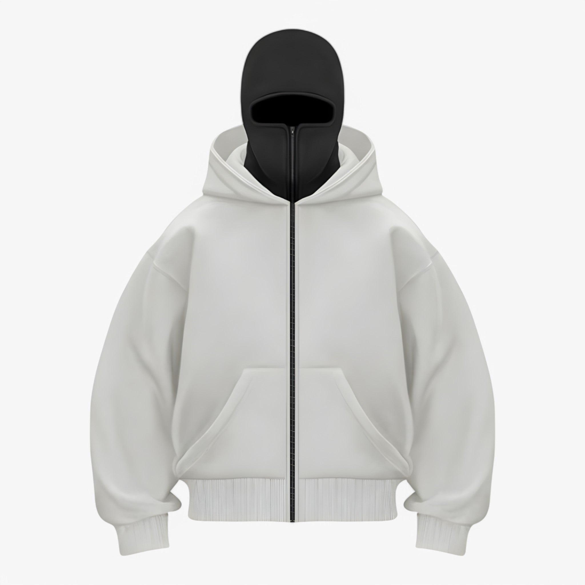 Jacket : Muts Zwart - Fleece Bivakmuts met Volledige Ritssluiting in Wit Zwart van Pantino