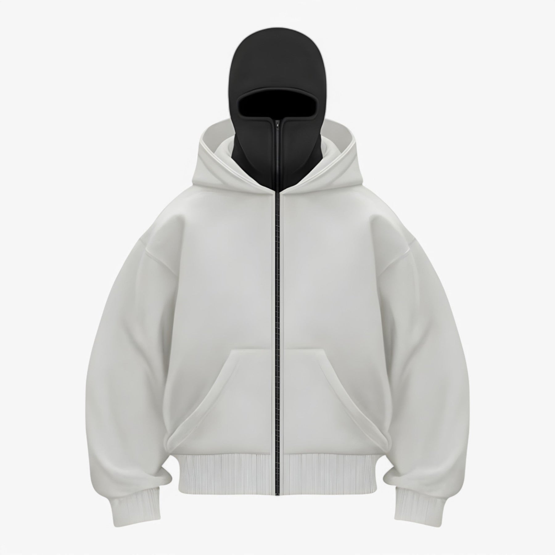 Jacket : Muts Zwart - Fleece Bivakmuts met Volledige Ritssluiting in Wit Zwart van Pantino