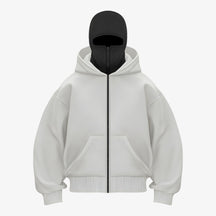 Jacket : Muts Zwart - Fleece Bivakmuts met Volledige Ritssluiting in Wit Zwart van Pantino