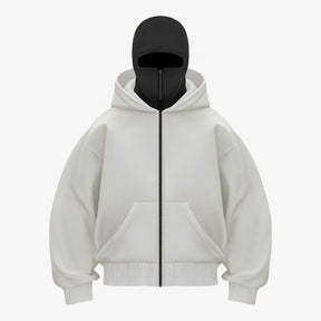Jacket : Muts Zwart - Fleece Bivakmuts met Volledige Ritssluiting in Wit Zwart van Pantino