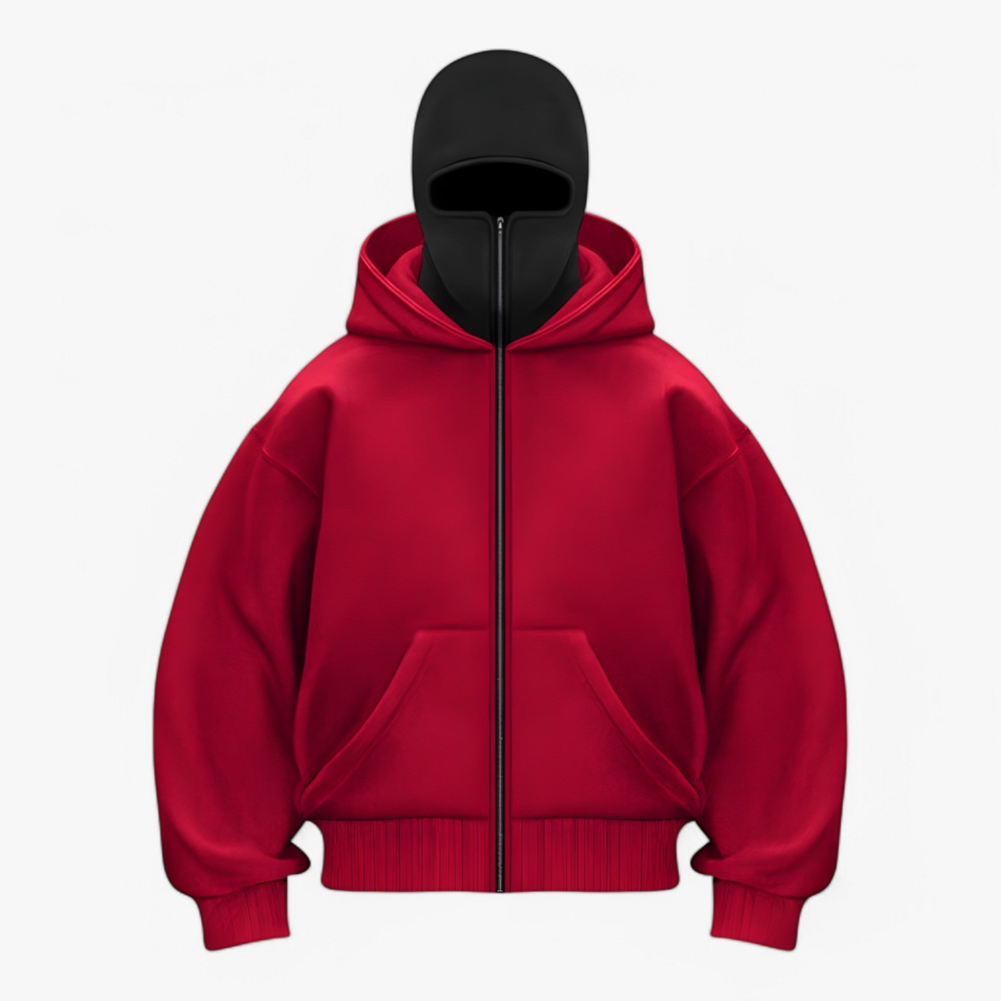 Jacket : Muts Zwart - Fleece Bivakmuts met Volledige Ritssluiting in Rood Zwart van Pantino