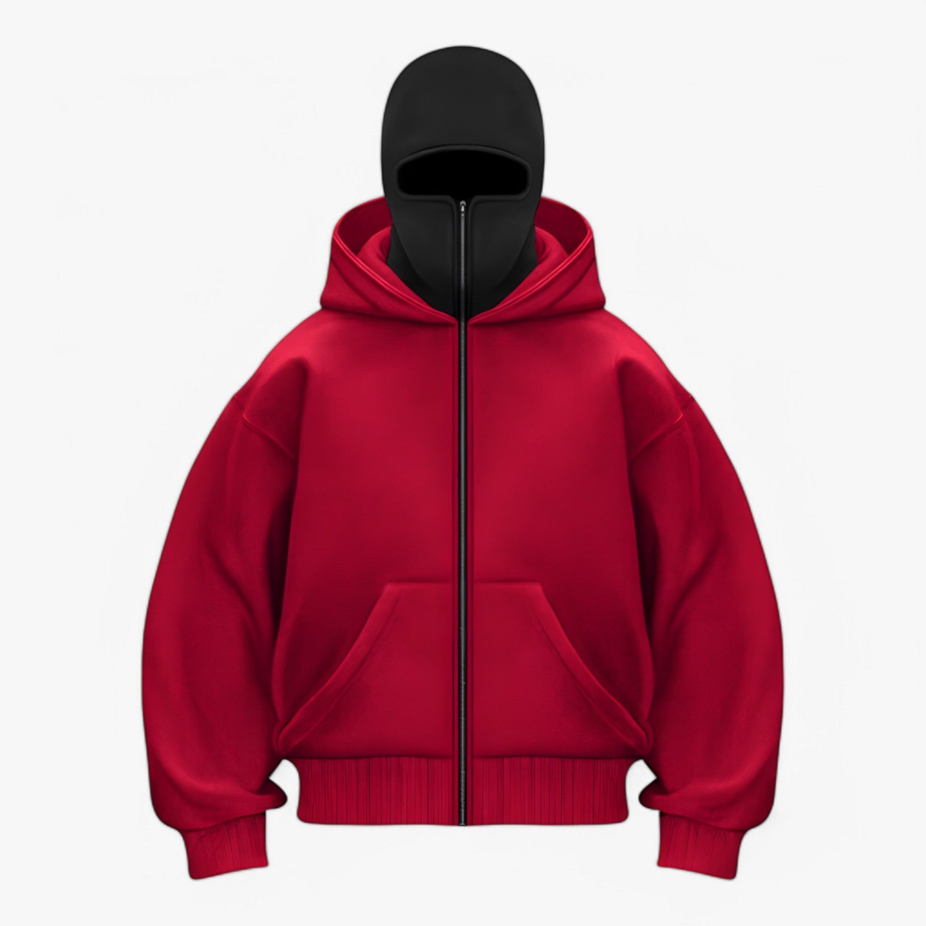 Jacket : Muts Zwart - Fleece Bivakmuts met Volledige Ritssluiting in Rood Zwart van Pantino