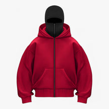 Jacket : Muts Zwart - Fleece Bivakmuts met Volledige Ritssluiting in Rood Zwart van Pantino