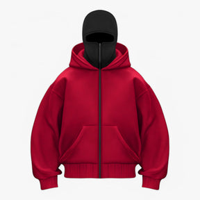 Jacket : Muts Zwart - Fleece Bivakmuts met Volledige Ritssluiting in Rood Zwart van Pantino