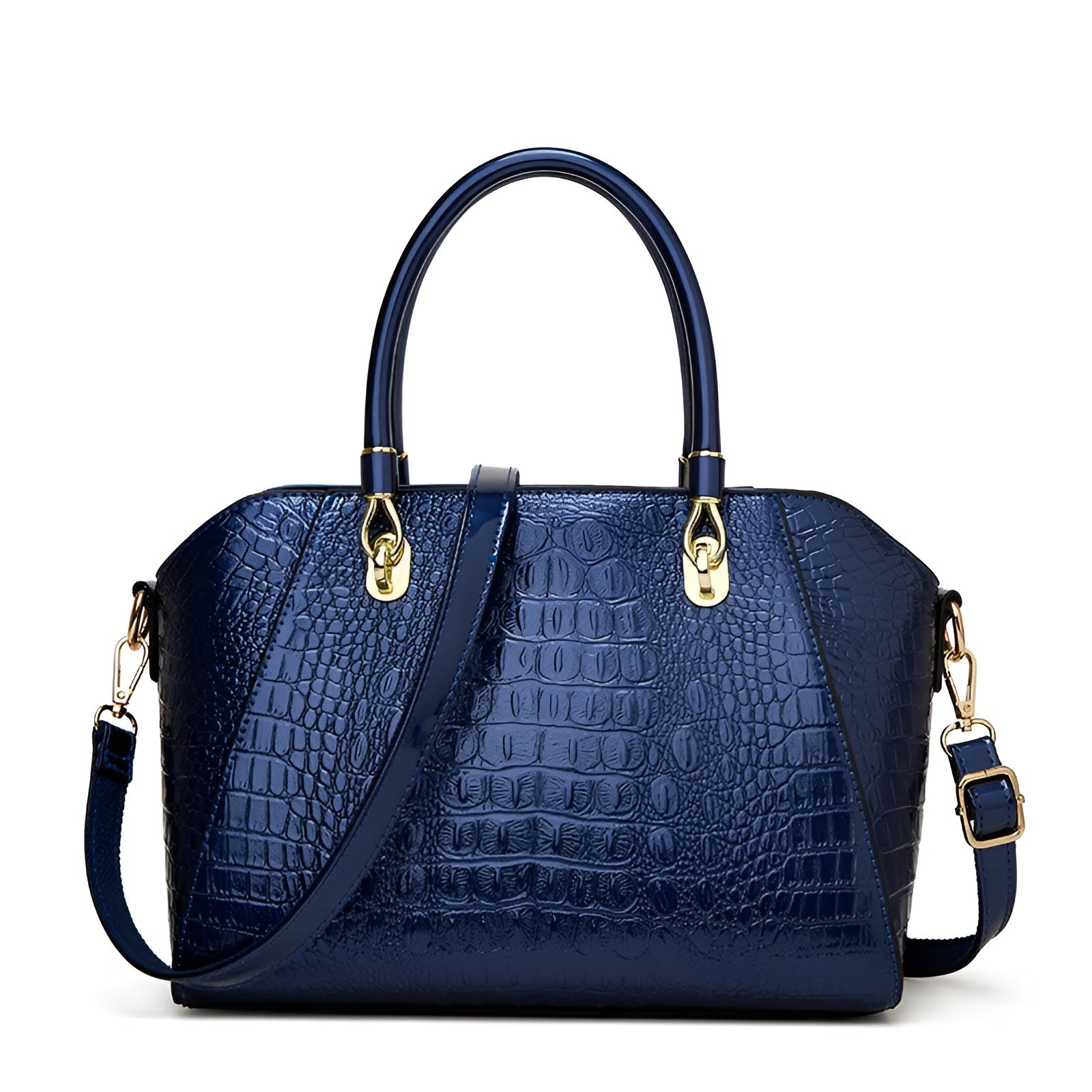 bags : Schoudertas Dames Zwart - Glanzend Leer Krokodillenpatroon - PU-Leer in Blauw van Pantino