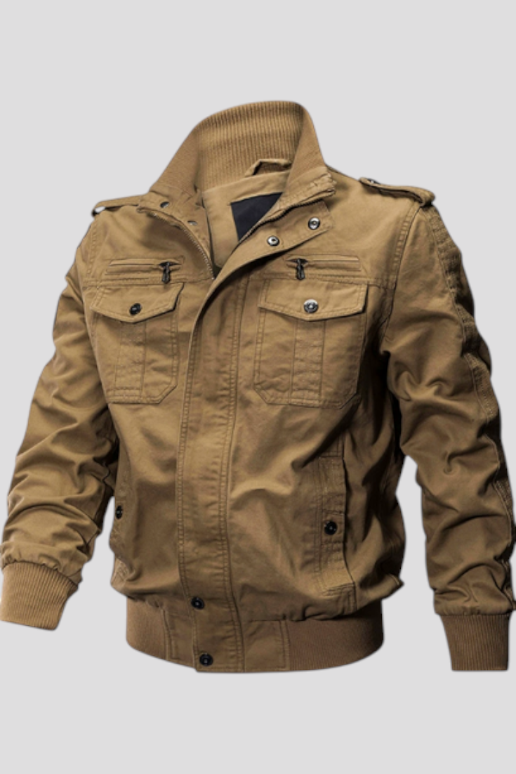 Fleece Jacket : Heren Fleecejack met Windbescherming - Zwart in Khaki van Pantino