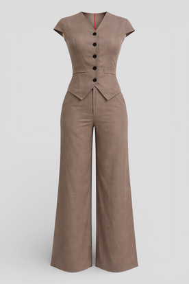 women's set : Broek Dames Blauw - Elegante Top en Set in Khaki van Pantinoshop