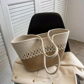 bags : Handgemaakte Schoudertas Dames - Grote Capaciteit Breipatroon Stro - Stro in van Pantino