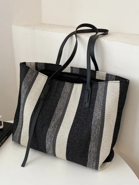 bags : Koreaanse Streep Schoudertas Dames - Trendy Verticale Streep - Synthetisch in Zwart van Pantino