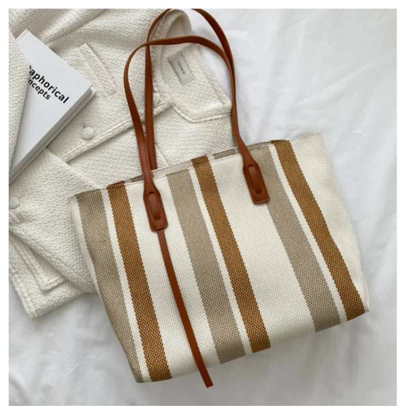 bags : Koreaanse Streep Schoudertas Dames - Trendy Verticale Streep - Synthetisch in van Pantino
