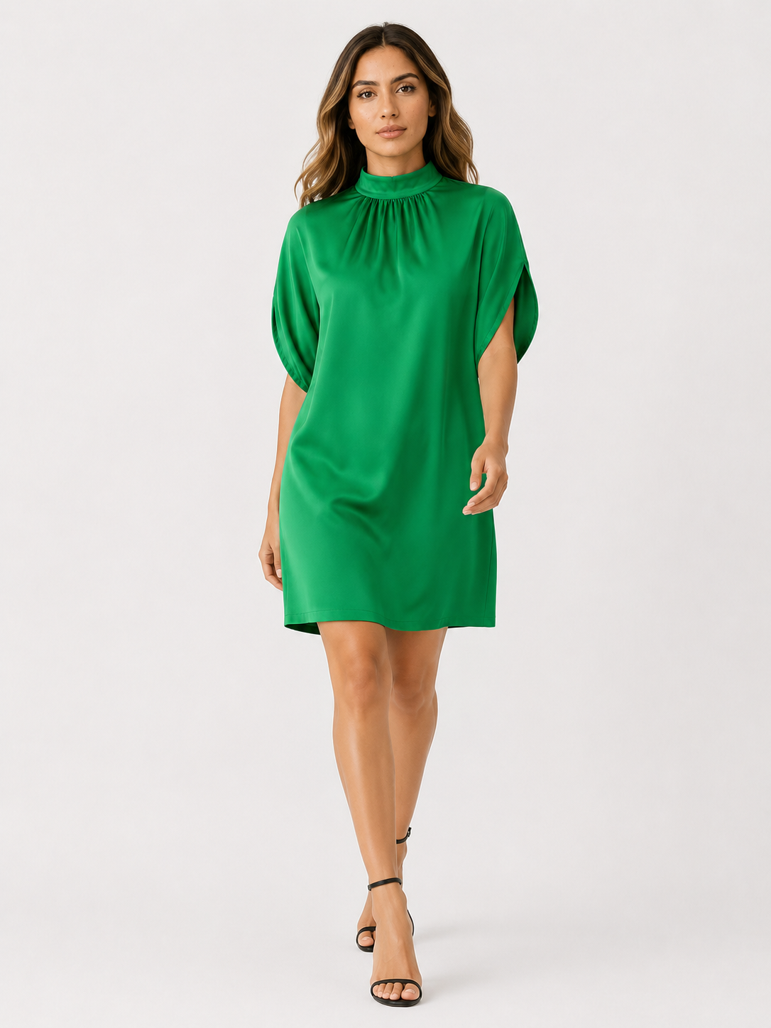 Mini dresses : Dames Jurk van Polyester met Opstaande Geplooide Kraag in Vert van Pantinoshop