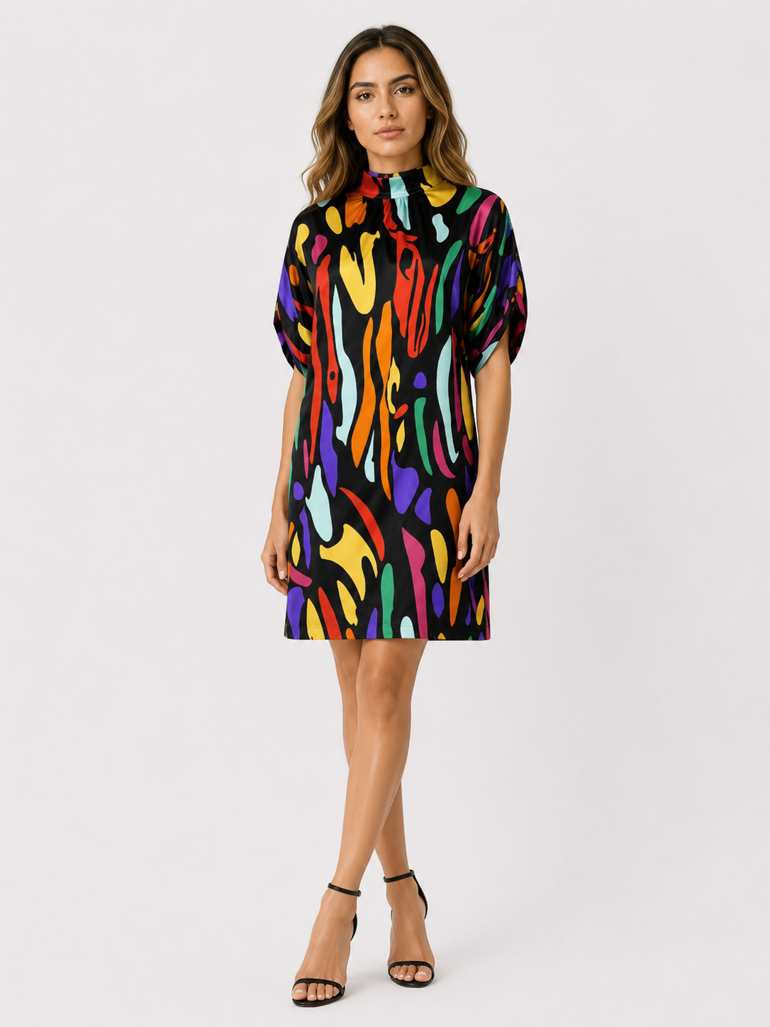 Mini dresses : Dames Jurk van Polyester met Opstaande Geplooide Kraag in Veelkleurig van Pantinoshop