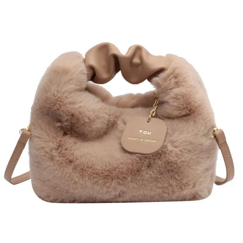 Tassen : Fluffy Crossbody Tas - Licht Bruin in van Pantino