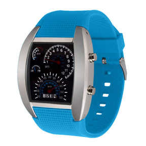 watches : Heren Horloge Zwart-Zilver - LED Snelheidsmeter - Stijlvol & Modern Design in Licht Blauw van Pantino
