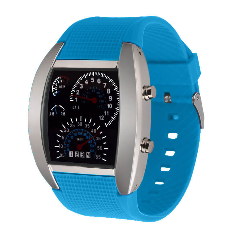 watches : Heren Horloge Zwart-Zilver - LED Snelheidsmeter - Stijlvol & Modern Design in Licht Blauw van Pantino