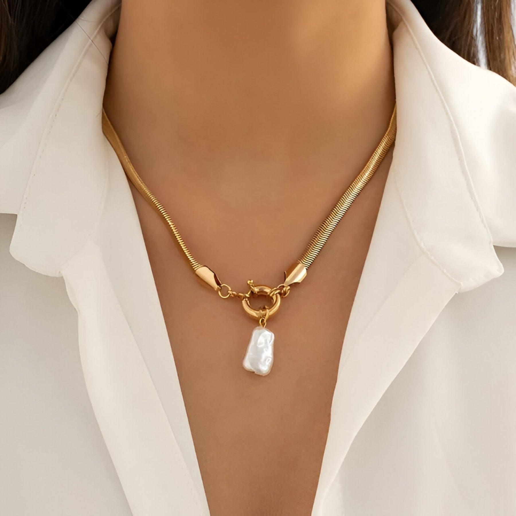 Necklace : Parel Elegantie Hanger - Goud in van Pantino