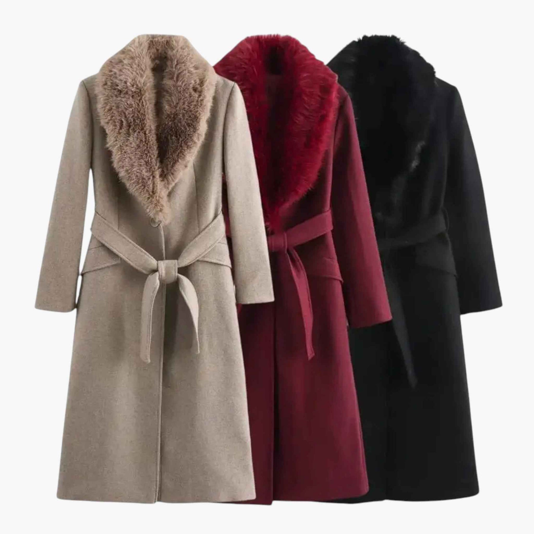 Damesjassen & -jacks : Jas Dames Khaki - Lange Winter met Bontkraag in van Pantino