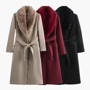 Damesjassen & -jacks : Jas Dames Khaki - Lange Winter met Bontkraag in van Pantino