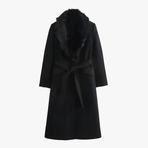 Damesjassen & -jacks : Jas Dames Khaki - Lange Winter met Bontkraag in Zwart van Pantino