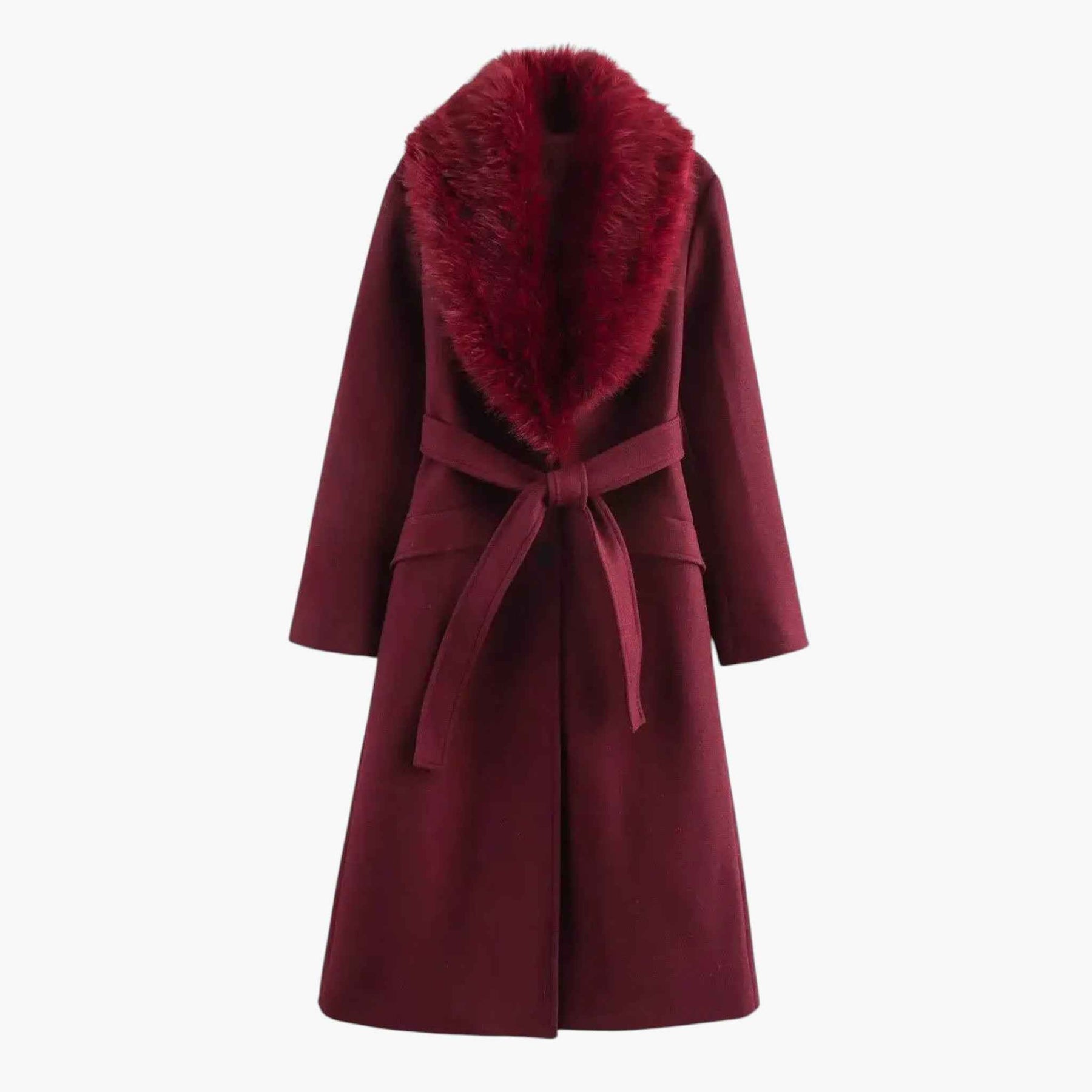 Damesjassen & -jacks : Jas Dames Khaki - Lange Winter met Bontkraag in Bordeaux van Pantino