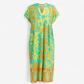 Women's Dress : Jurk Dames - Lange met Bloemenprint in Groen van Pantino