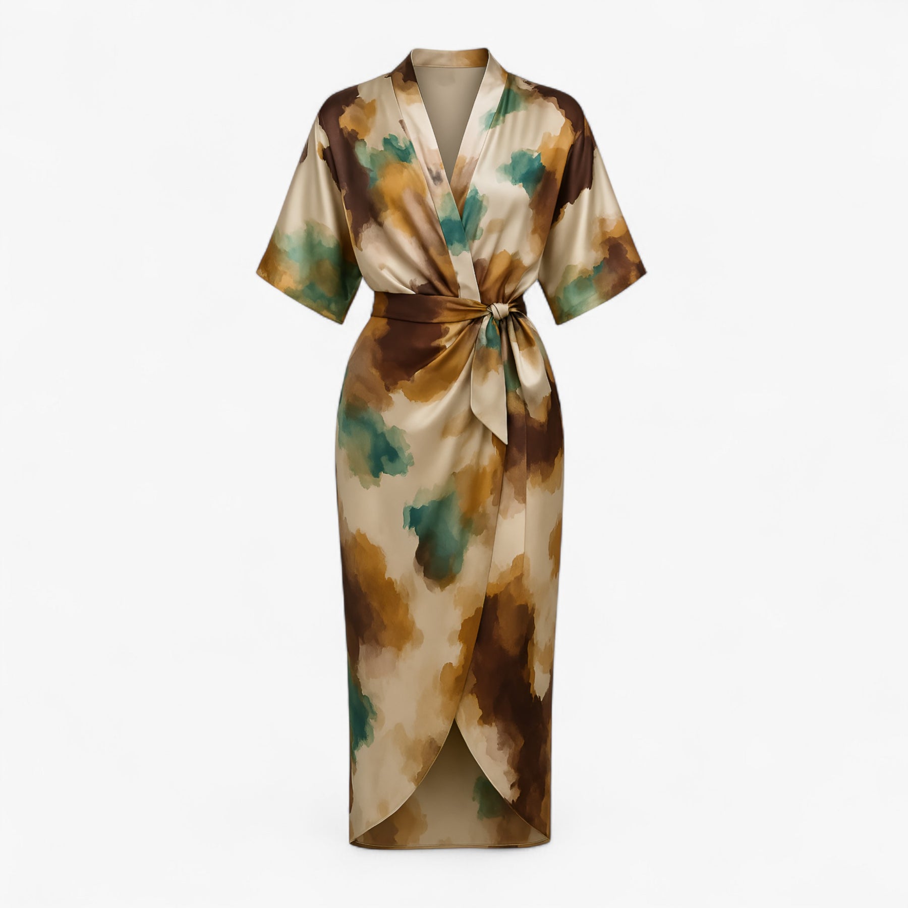 Women's Dress : Lange Jurk Dames met Abstracte Print - Khaki in Khaki van Pantino