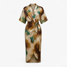 Women's Dress : Lange Jurk Dames met Abstracte Print - Khaki in Khaki van Pantino