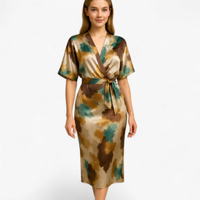 Women's Dress : Lange Jurk Dames met Abstracte Print - Khaki in van Pantino